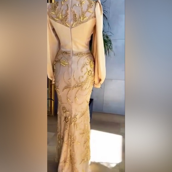 Long modest beaded gown. Fits 2/4. Custom made. Only worn once for a few hours. - Picture 3 of 3